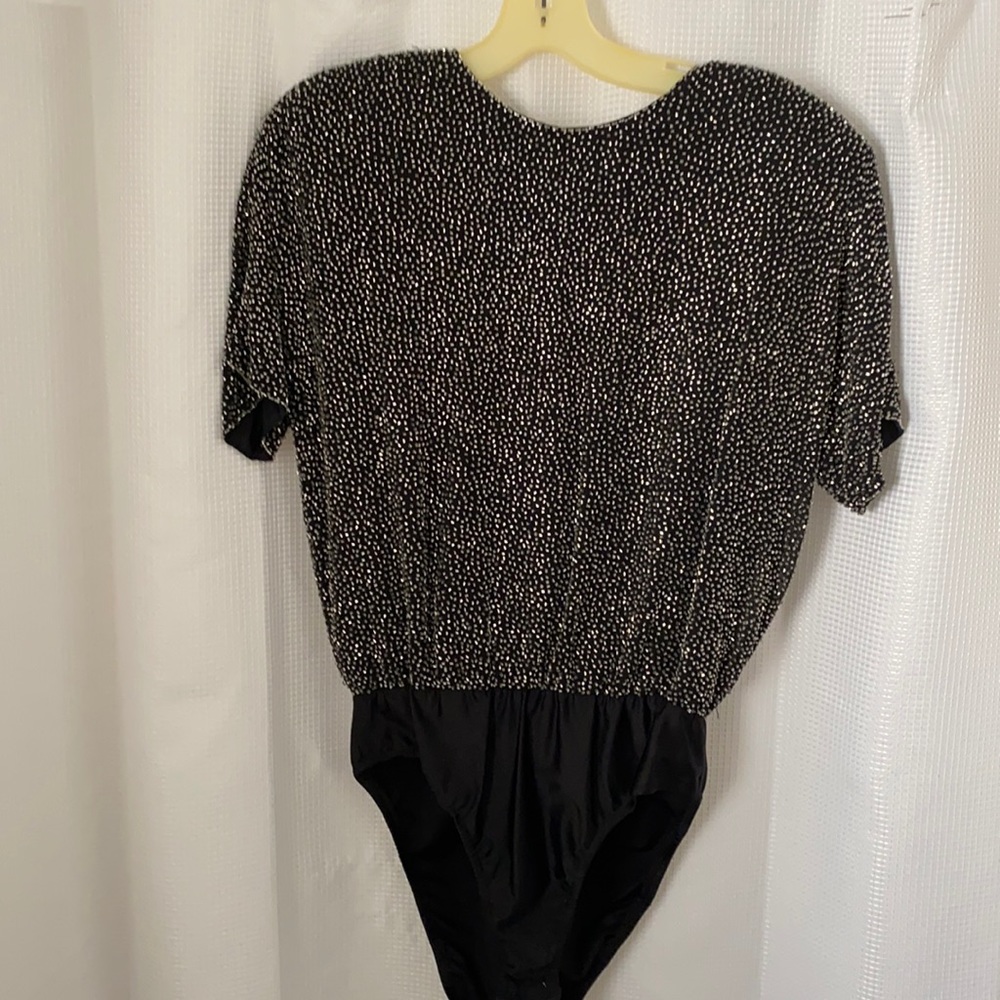 Oleg Cassini vintage Black Tie silk body suit